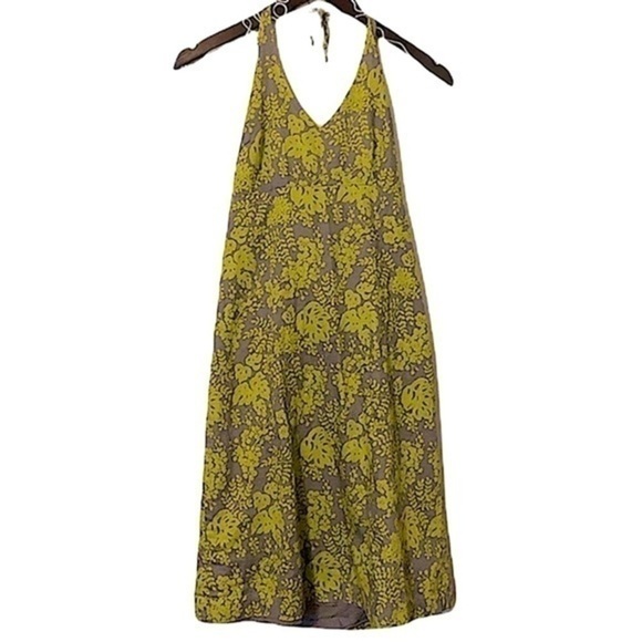 J. Crew Floral Print Y2K Vintage Halter Tie Neck Green/Gray Midi Dress Small - Picture 1 of 9